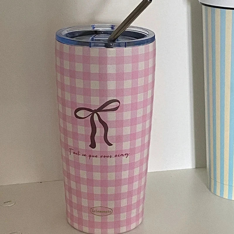 Butterfly Knot Style Collection: Insulated Cup Large Capacity Portable Straw Cold Insulation Portable Accompanying Coffee Cup