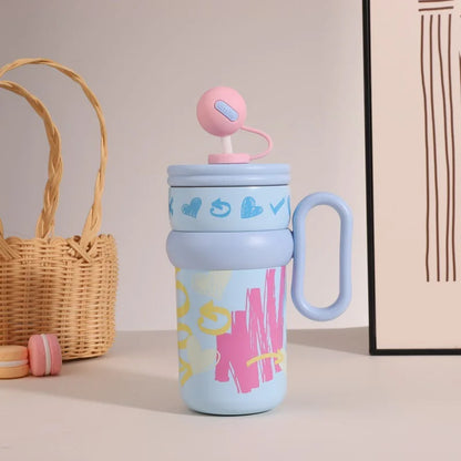 540ml Ice King Car Cup Coffee Large Capacity Stainless Steel Straw Water Cup Giant Cold  Insulated Cup 316 Office  Student Use