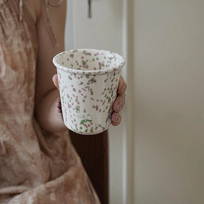 Vintage Splashed Ceramic Hand-held Cup Coffee Latte Art  Breakfast Milk Cup Cold Brew Household Water Cup