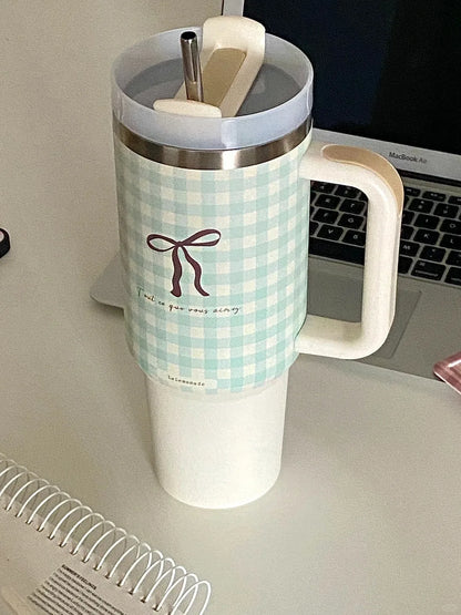 Butterfly Knot Style Collection: Insulated Cup Large Capacity Portable Straw Cold Insulation Portable Accompanying Coffee Cup