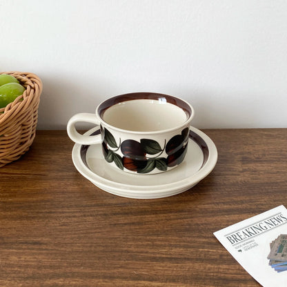 1Set Mid-Century Style Hand-Painted Flower Pattern Ceramic Cup and Saucer, High-End Exquisite Coffee Cup and Saucer, Suitable for Home Decoration, Home Drinking Water, Home Daily Use, Party, Breakfast Milk Cup, Afternoon Tea