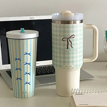 Butterfly Knot Style Collection: Insulated Cup Large Capacity Portable Straw Cold Insulation Portable Accompanying Coffee Cup