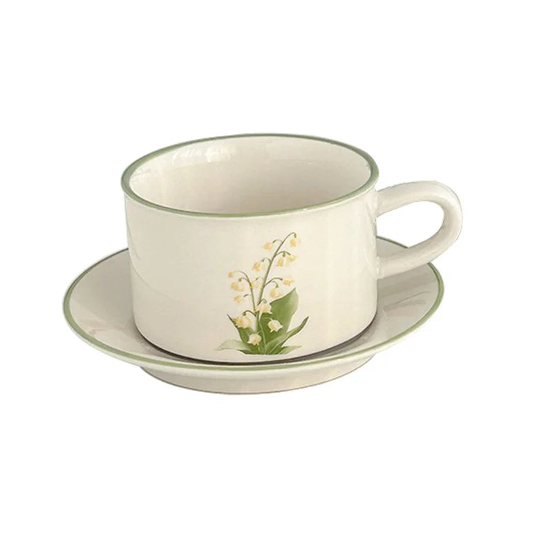 European Style Retro Ceramic Mug Flower pattern Coffee Cup and Saucer Afternoon Tea cup Dessert Plate Milk Juice latte cup Gift