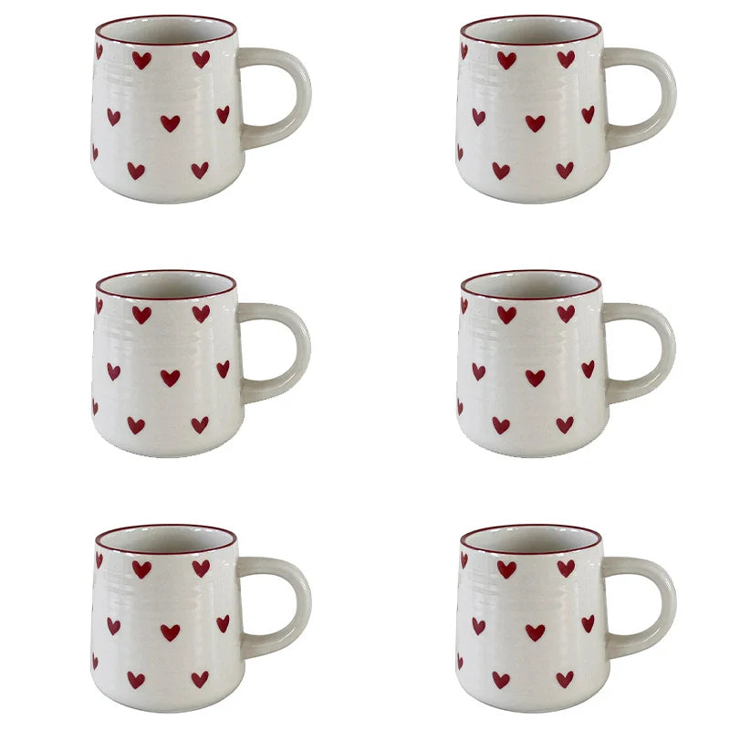 2/4/6Pcs Love Ceramic Mug, Cute Little Love Ceramic Mug Coffee Cup Drinking Cup for Home Drinking, Afternoon Tea Drinking, Office Drinking, Coffee Shop Latte Art, Souvenir, Valentine's Day Holiday Gift, Birthday Gift