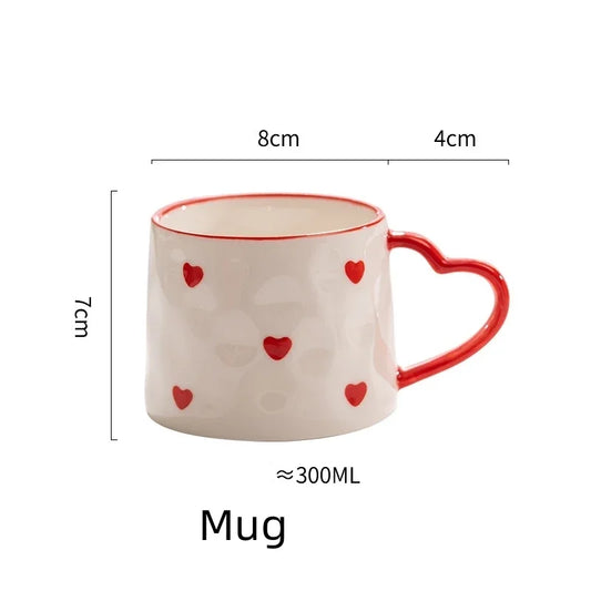 Creative INS Style Cute Coffee mug Tea Cup Hand Painted Love Heart Ceramics Milk Cups Coffee Cups For Home office Tableware Gift