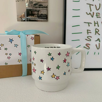 Colorful star mug ins cute handle cup ceramic cup coffee cup