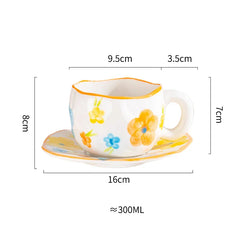 Creative Ceramic mug Hand-painted Flower Clouds Coffee Cup with Saucer Irregular Handmade Cup Breakfast Milk Tea Cups Gift Set