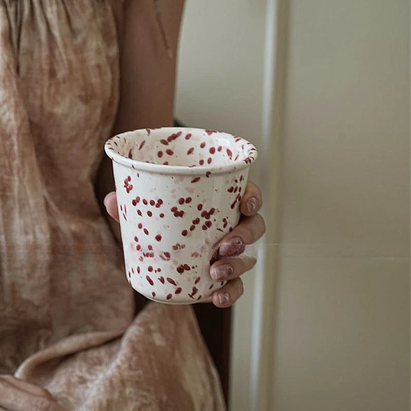 Vintage Splashed Ceramic Hand-held Cup Coffee Latte Art  Breakfast Milk Cup Cold Brew Household Water Cup