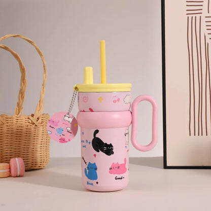 540ml Ice King Car Cup Coffee Large Capacity Stainless Steel Straw Water Cup Giant Cold  Insulated Cup 316 Office  Student Use