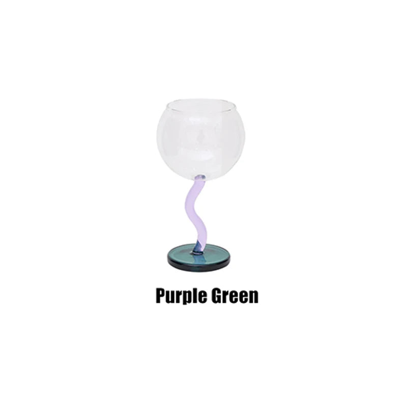 1Pc Bubble Glass Goblet, Contrasting Color Matchinging Design, Creative Curve Handle Goblet, Summer Light Luxury High-End Colorful Glass Cup, Suitable for Summer Outdoor Picnic Goblet, Restaurant Hotel Drinkware, Wedding Banq