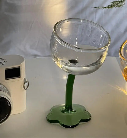 Cute Colourful Glass Wine Glass Tilted Heads Goblet Red Wine Cocktail Champagne Glass Cup Dessert Ice Cream Bow Cup
