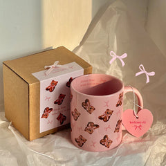 Original Super Cute Bow Teddy Bear Ceramic Cup Breakfast Coffee Cup Pink Coffee Mug