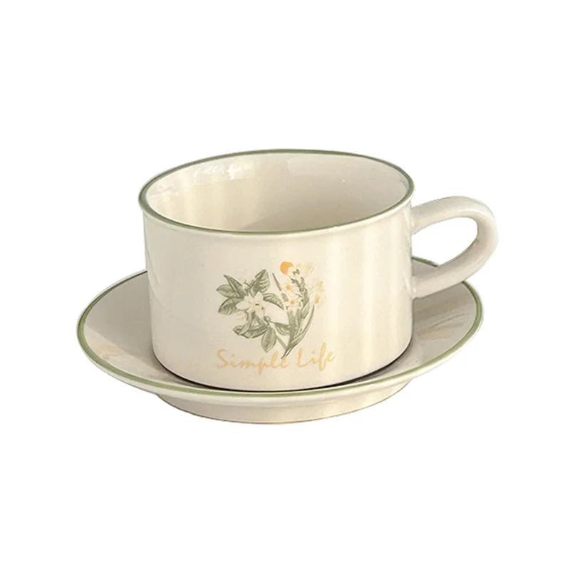European Style Retro Ceramic Mug Flower pattern Coffee Cup and Saucer Afternoon Tea cup Dessert Plate Milk Juice latte cup Gift