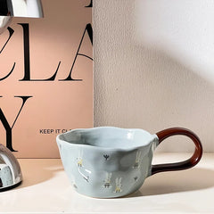 Cute Little Bear Rabbit Ceramic Mugs Hand Pinched Irregular Coffee Cups Milk Cup for Kids Breakfast Oatmeal Cup Creative gift