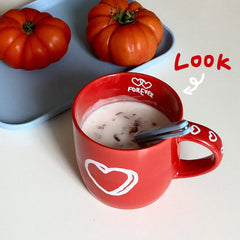 Red Mug Large Capacity Water Cup Coffee Heart Cup Korean Handle Bow Cute Gift