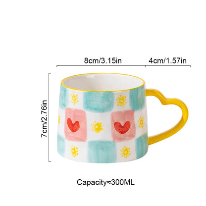 Cute INS Ceramic Mug Creative Hand-Painted Love Heart Coffee Cup Breakfast Milk Cup Afternoon tea Mug Valentine's Day present