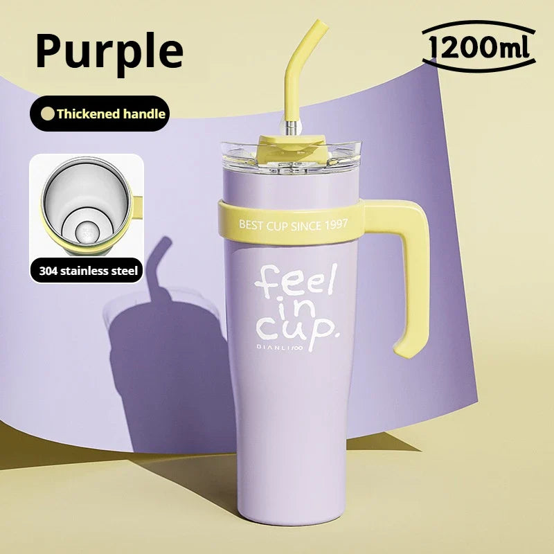 1200ml Large-Capacity Insulated Cup with a Antibacterial ceramic Inner Liner and an Attached Straw，car cup，water bottle