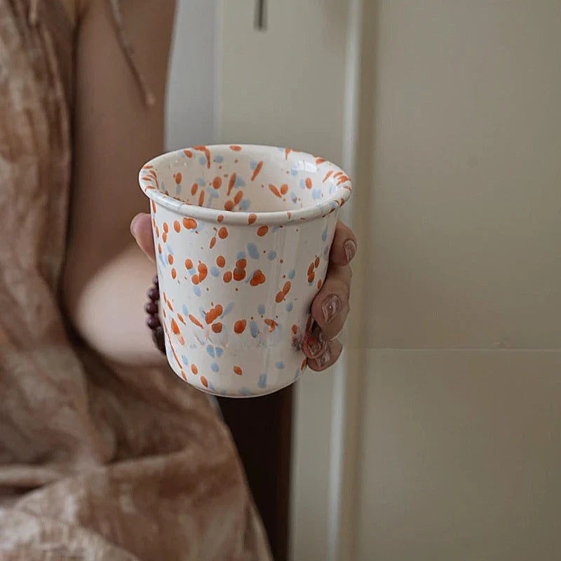 Vintage Splashed Ceramic Hand-held Cup Coffee Latte Art  Breakfast Milk Cup Cold Brew Household Water Cup