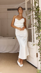 Eternal Flame Pearl Strap Midi Dress Off White