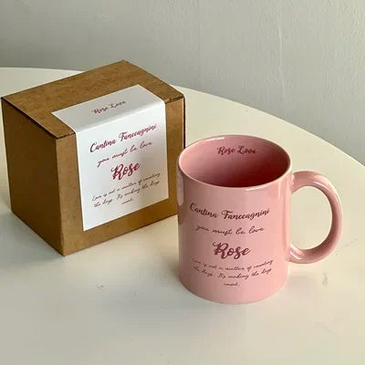 Korean Creative Romantic English Pink Cream Ceramic Cup Couple Gift Breakfast Mug Coffee Cups