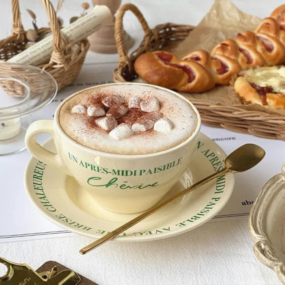 Korean Same Vintage French Cream Coffee Cup Plate Breakfast Cup Ceramic Dinner Plate Ceramic Plate Dish Set