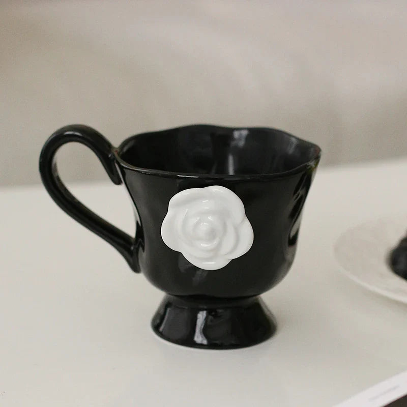 1Pc350Ml High-End Camellia Mug Exquisite Niche Design Ceramic Mug Afternoon Tea Camellia Ceramic Cup Mug Coffee Cup Gift Souveni