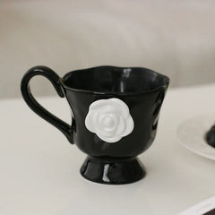 1Pc350Ml High-End Camellia Mug Exquisite Niche Design Ceramic Mug Afternoon Tea Camellia Ceramic Cup Mug Coffee Cup Gift Souveni