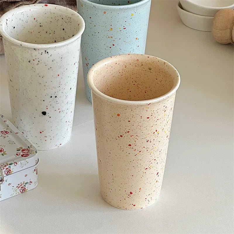 Minimally Contrasting Ink Dots Underglaze Ceramic Hand-held Coffee Cup Atmospheric Breakfast Water Cup