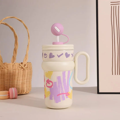 540ml Ice King Car Cup Coffee Large Capacity Stainless Steel Straw Water Cup Giant Cold  Insulated Cup 316 Office  Student Use