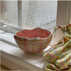 Pretty in Pink Checkered Coffee Cup and Plate Set for Afternoon Tea and Handheld Sips Coffee Cup Set