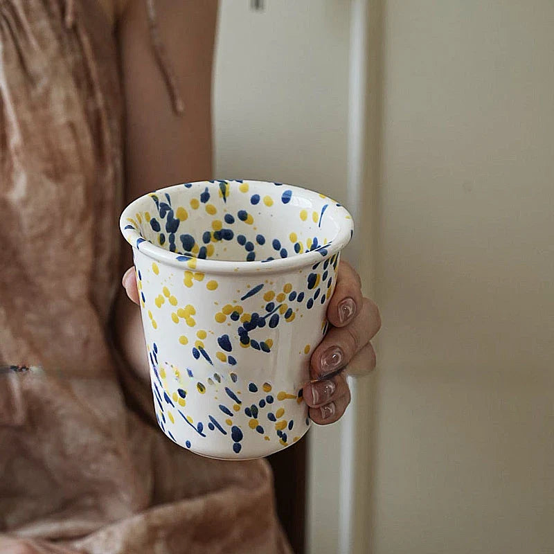 Vintage Splashed Ceramic Hand-held Cup Coffee Latte Art  Breakfast Milk Cup Cold Brew Household Water Cup