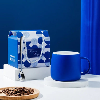 500ml Blue Ceramic Mug Gift Package Coffee Cup Creative design Splash ink Breakfast Oatmeal Cup Festival Gift Porcelain Mug