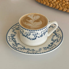 Retro Chinese Style Blue and White Floral Ceramic Coffee Cups Plates Afternoon Tea Utensils Latte Cups