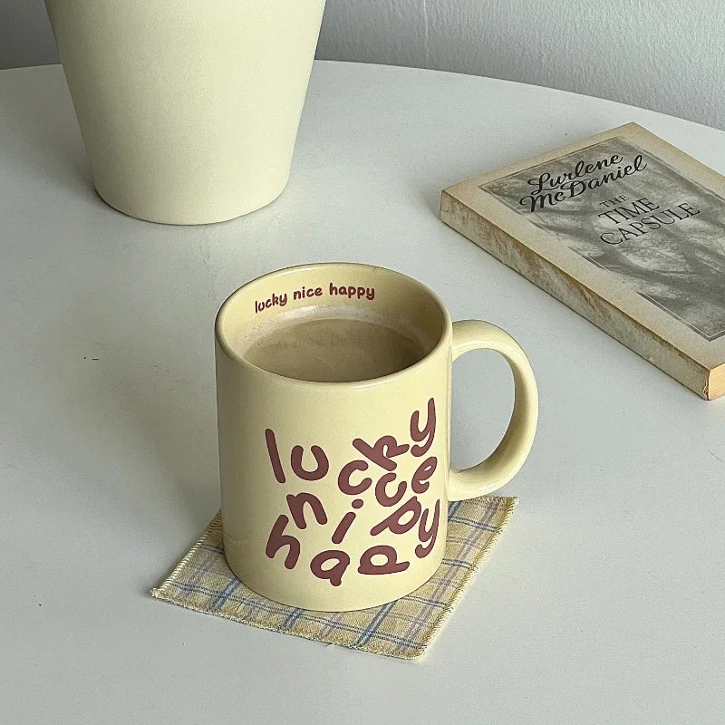 Korean Creative Romantic English Pink Cream Ceramic Cup Couple Gift Breakfast Mug Coffee Cups