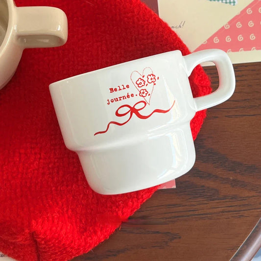 Original Homemade Christmas and New Year Gift Red Bow Ceramic Coffee Cup Mug