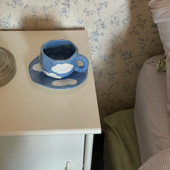 Pretty in Pink Checkered Coffee Cup and Plate Set for Afternoon Tea and Handheld Sips Coffee Cup Set