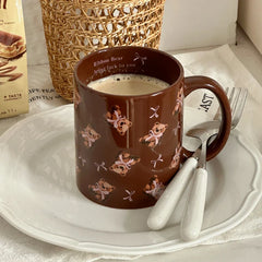 Original Super Cute Bow Teddy Bear Ceramic Cup Breakfast Coffee Cup Pink Coffee Mug