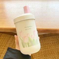 Cute Tulip Thermos Bottle Coffee Tumber Kawaii Bubble Milk Tea Water Bottle With Straw Stainless Steel Boba Vacuum Thermal Cup