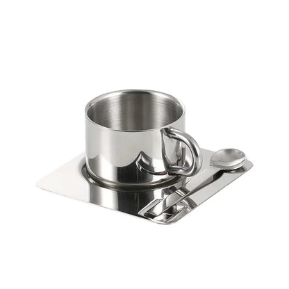 Minimalist Nordic Mug 3pcs Set 304 Stainless Steel Coffee Mug Heat Resistant Milk Cup with Saucer Spoon Placemat Tableware Set