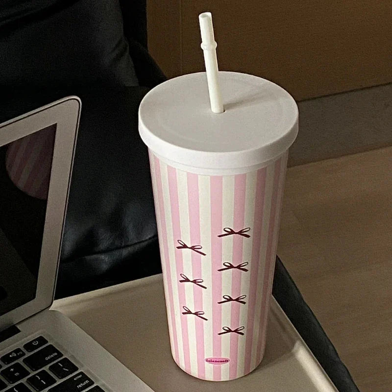 Butterfly Knot Style Collection: Insulated Cup Large Capacity Portable Straw Cold Insulation Portable Accompanying Coffee Cup