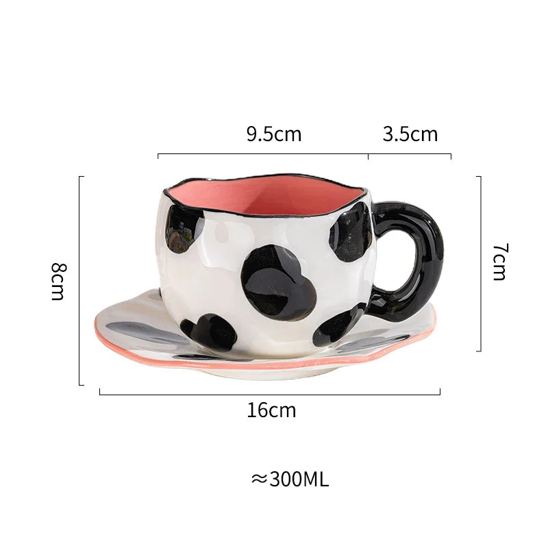 Creative Ceramic mug Hand-painted Flower Clouds Coffee Cup with Saucer Irregular Handmade Cup Breakfast Milk Tea Cups Gift Set