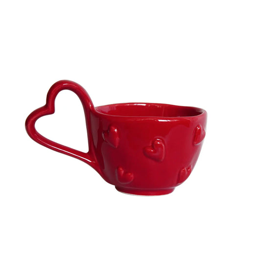 1Pc Simple Pure Color Embossed Heart Mug, Creative Heart Handle Design, Ins Style High-End Mug Coffee Cup, Suitable for Home Decoration, Daily Drinking Water, Office Drinking Water, Party, Gift Giving