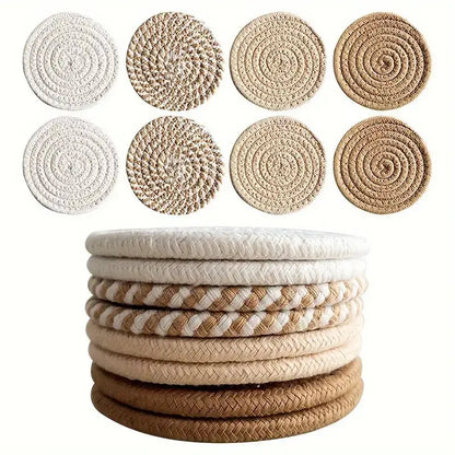 8-Piece Set Absorbent Coasters for Drinks, Minimalist Cotton Woven Coasters Coffee Table Decor Boho Cute Cup Coasters
