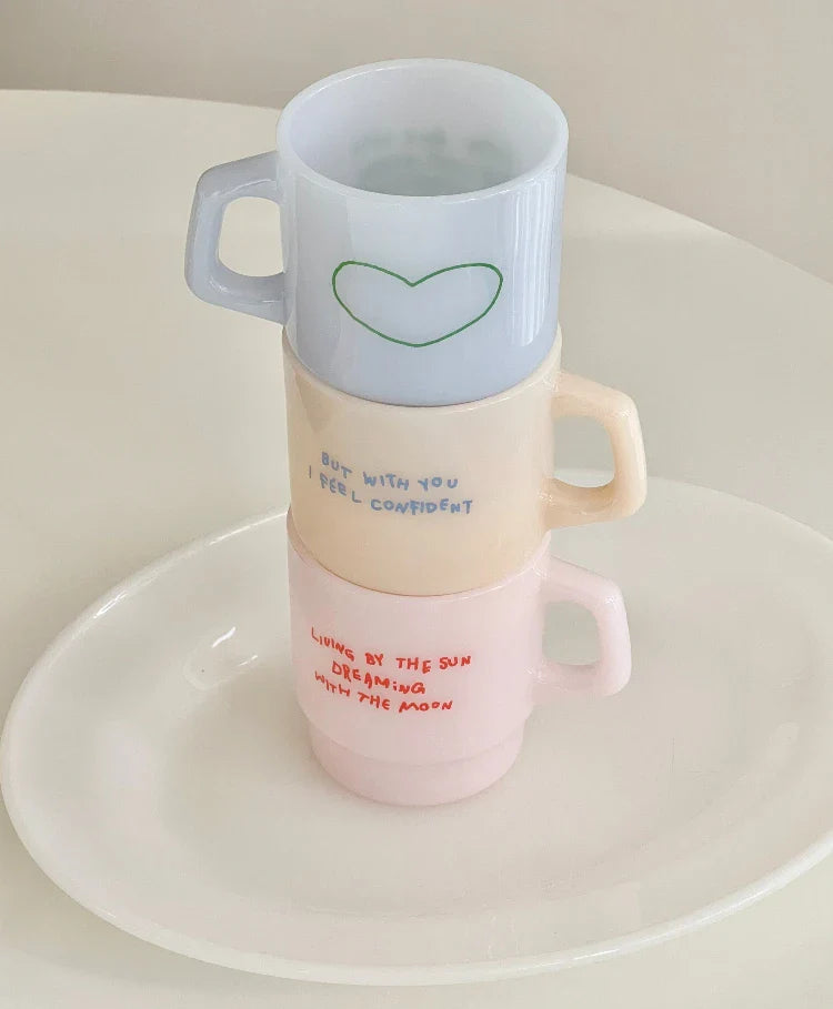 Love Korean Milk Glass Mug Cute Vintage Coffee Cup Vintage Hot Drink Gift Milk Cup