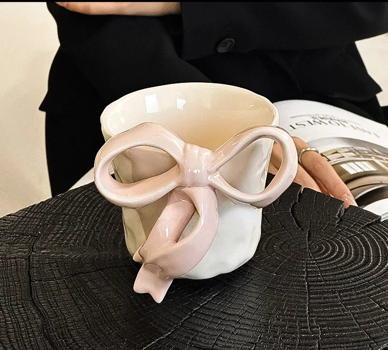 Cute Coffee Cup 3D Bow Ceramic Cup Drinking Cup Milk Mug