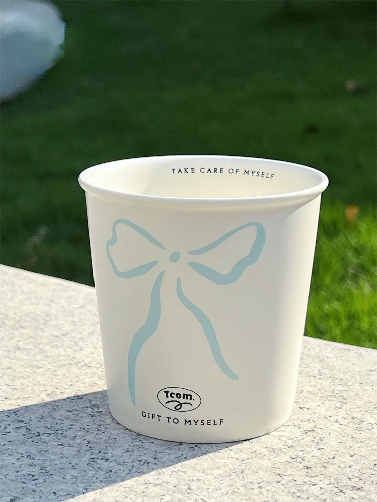 Original Bow Ceramic Cup Imitation Paper Cup Breakfast Simple Cute Bow Coffee Cup