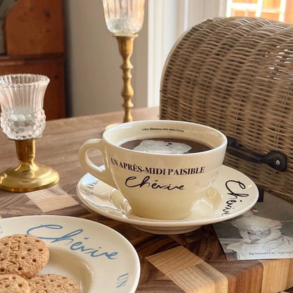 Korean Same Vintage French Cream Coffee Cup Plate Breakfast Cup Ceramic Dinner Plate Ceramic Plate Dish Set