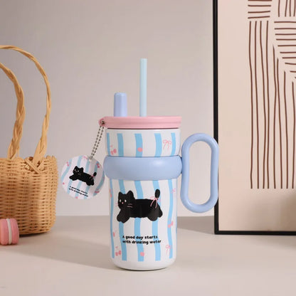 540ml Ice King Car Cup Coffee Large Capacity Stainless Steel Straw Water Cup Giant Cold  Insulated Cup 316 Office  Student Use