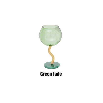 1Pc Bubble Glass Goblet, Contrasting Color Matchinging Design, Creative Curve Handle Goblet, Summer Light Luxury High-End Colorful Glass Cup, Suitable for Summer Outdoor Picnic Goblet, Restaurant Hotel Drinkware, Wedding Banq
